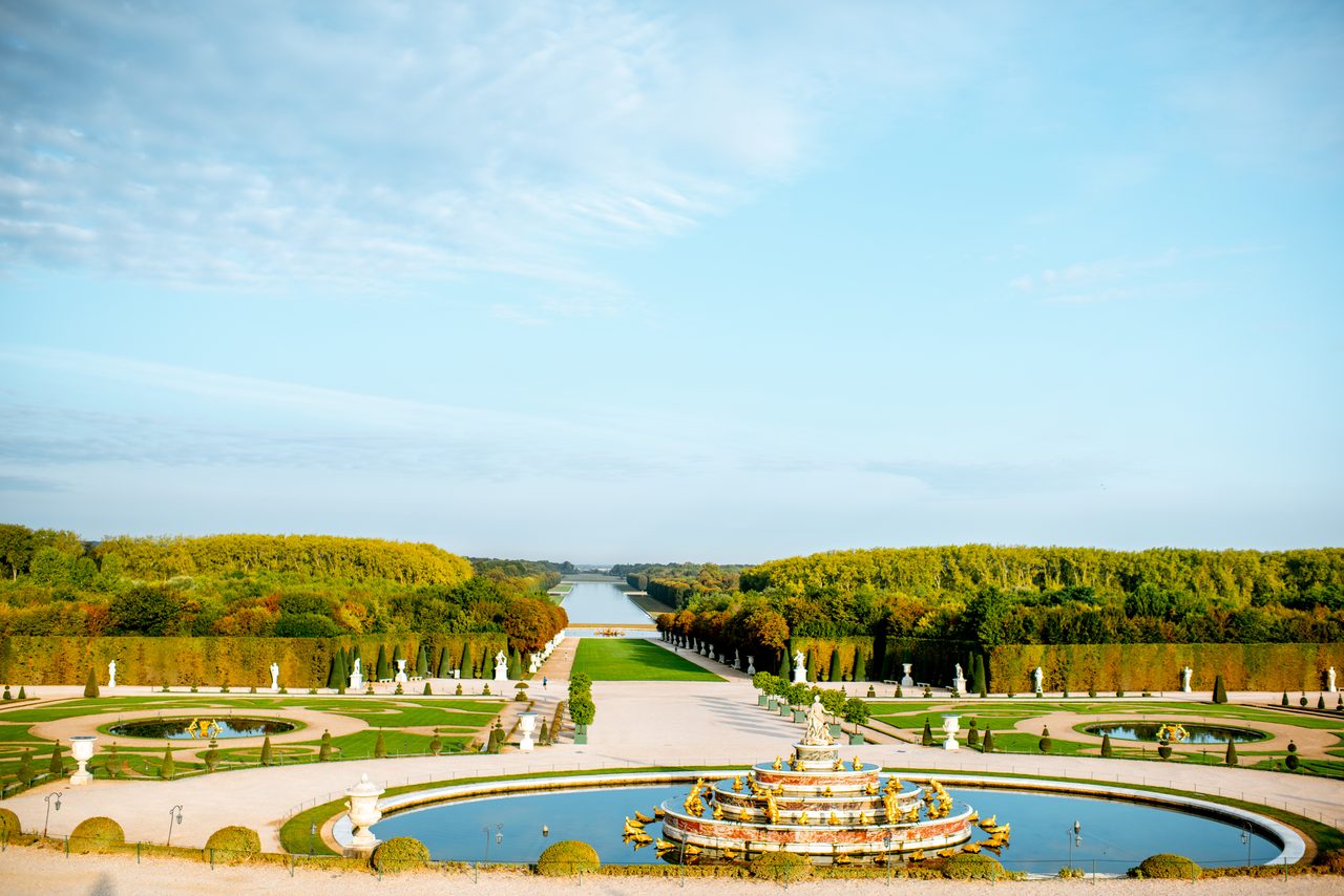 Palace of Versailles 5 The central axis of the Versailles gardens, with the Latona Fountain in the foreground and the Grand Canal beyond