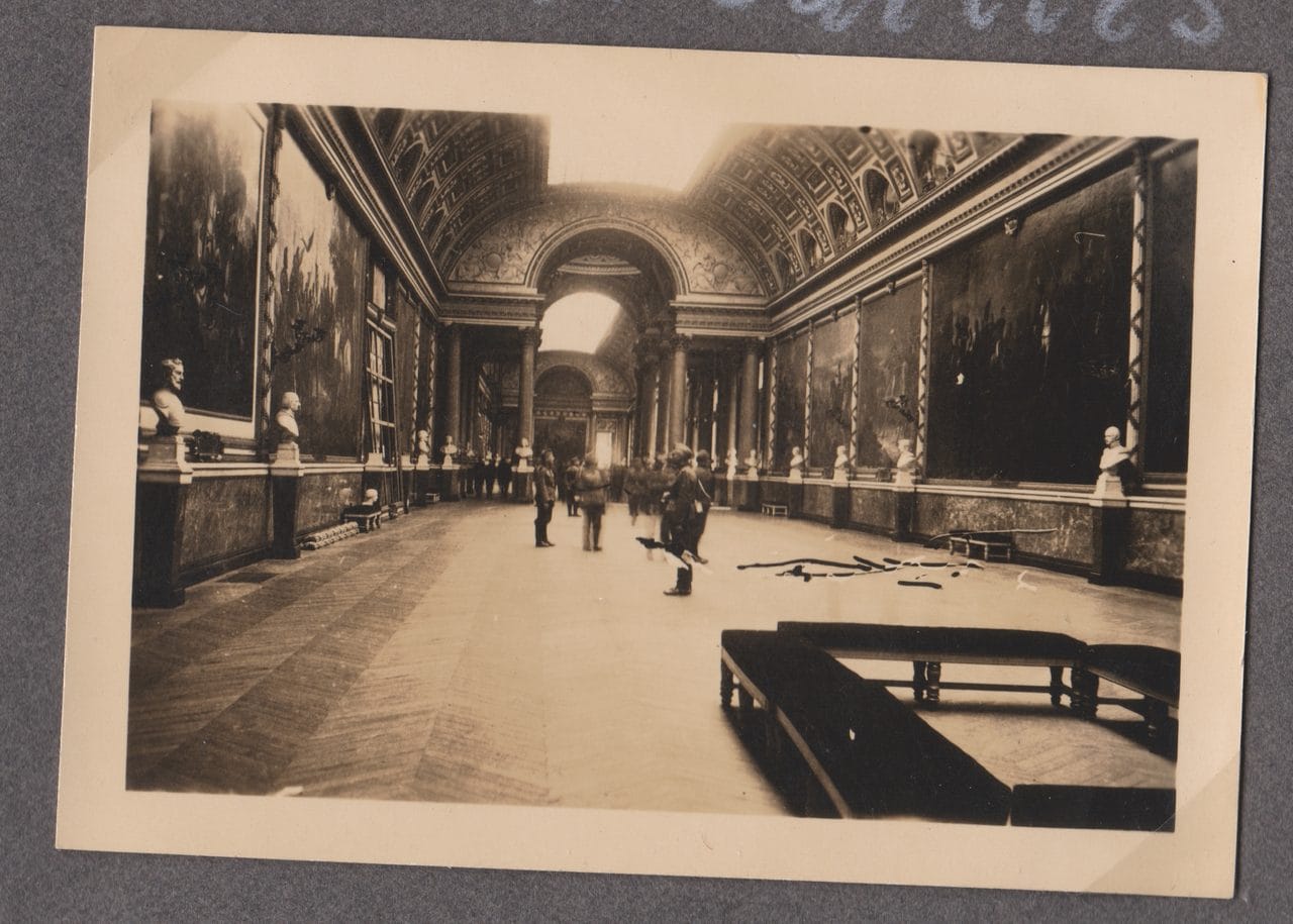 Palace of Versailles 9 German soldiers walking through the Galerie des Batailles at Versailles during the occupation of France, 1940s