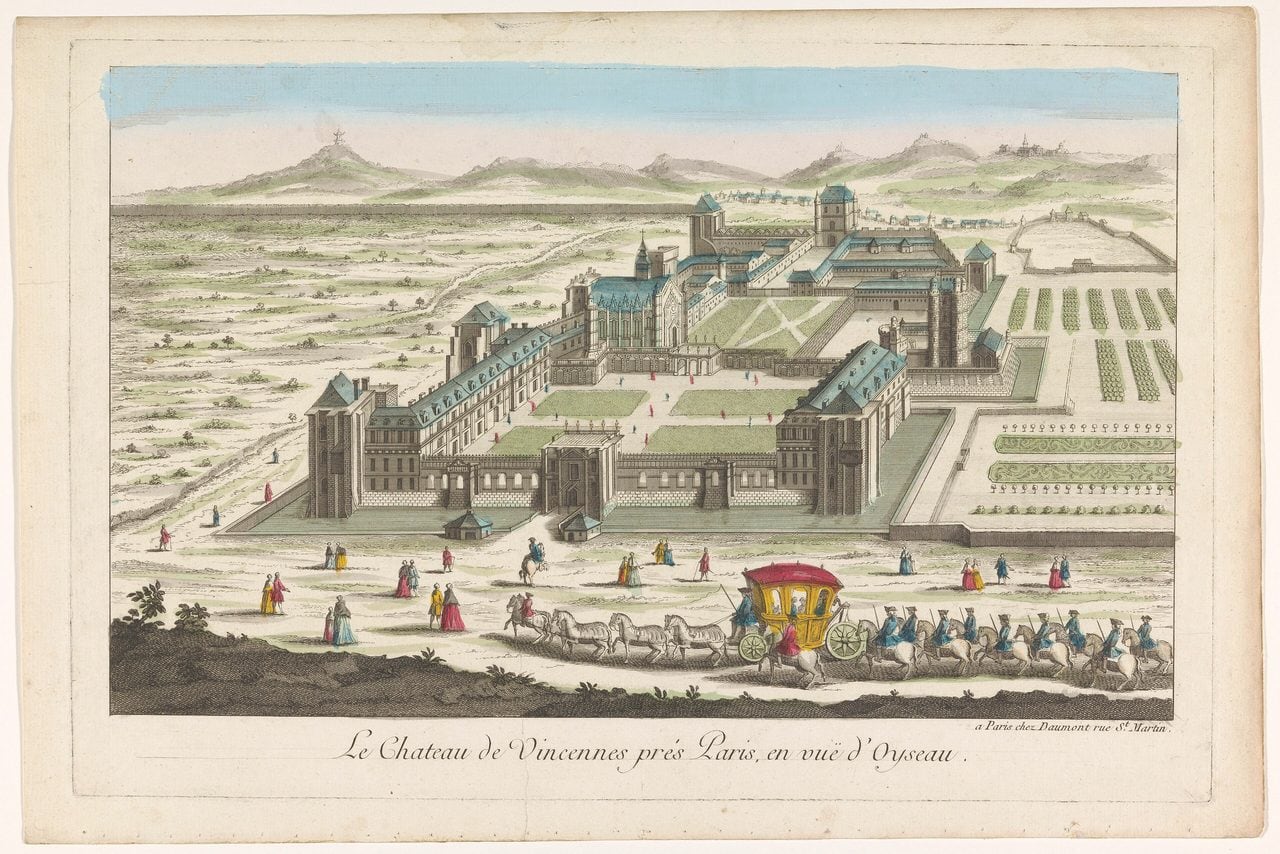 Château de Vincennes 4 Colour bird's-eye engraving of the walled Château de Vincennes