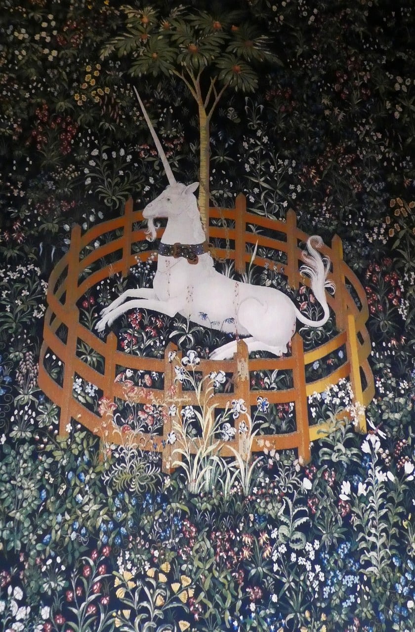 The Unicorn in Captivity, a hand-woven modern recreation of the medieval original, hangs in the palace's Queen's Inner Hall. The Unicorn in Captivity, a hand-woven modern recreation of the medieval original, hangs in the palace's Queen's Inner Hall.