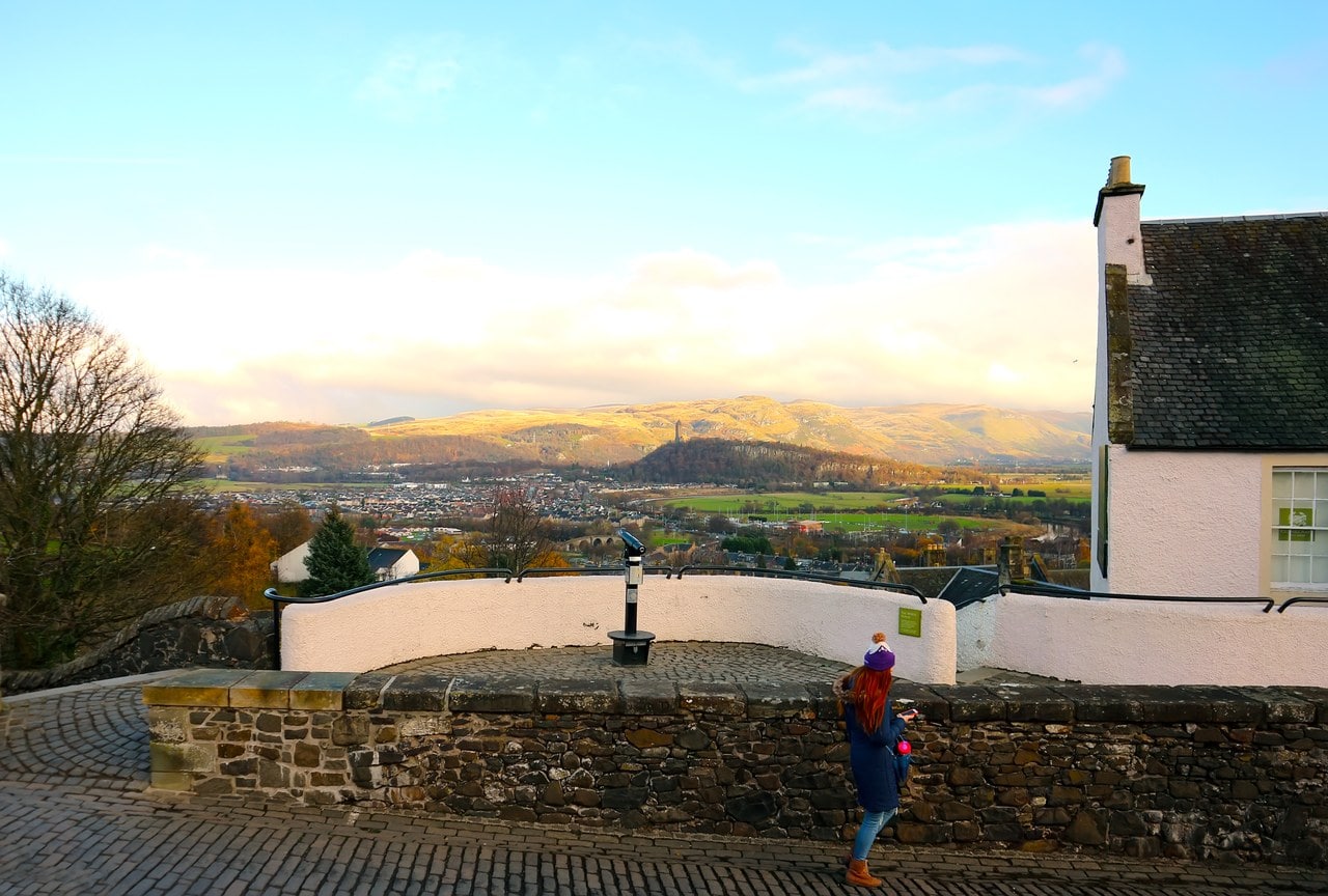 From the castle's viewpoint the outlook reaches across the carse to the National Wallace Monument on Abbey Craig, with the Ochil Hills beyond. From the castle's viewpoint the outlook reaches across the carse to the National Wallace Monument on Abbey Craig, with the Ochil Hills beyond.