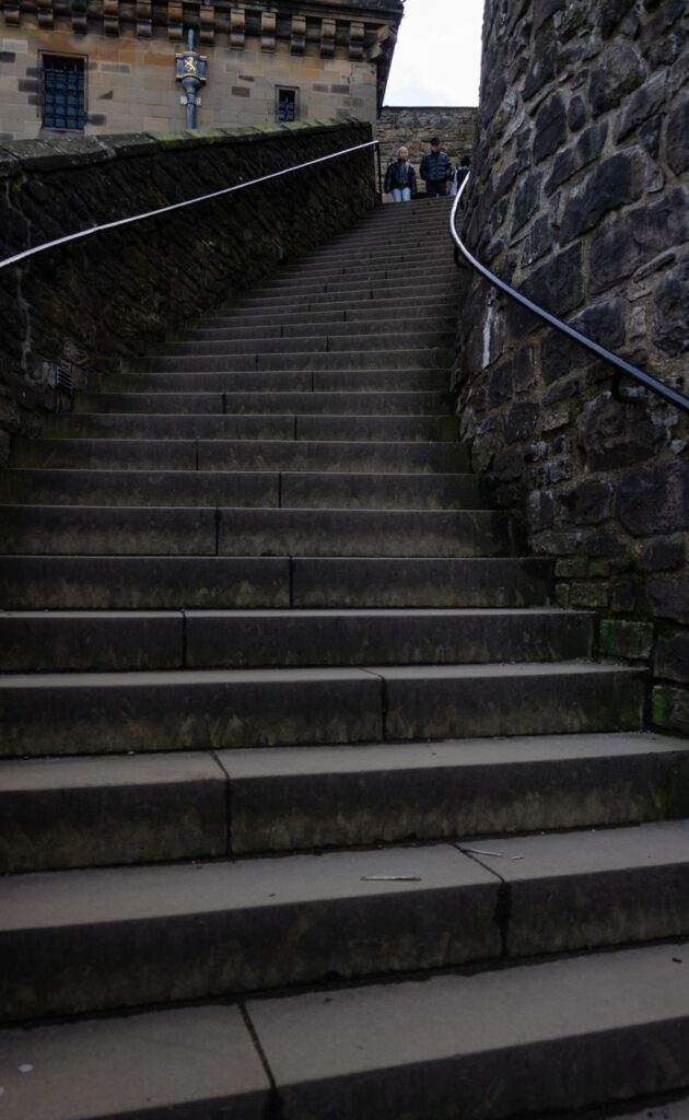 Edinburgh Castle 8 The Lang Stairs climb steeply between the walls of Edinburgh Castle, a shortcut up the rock toward the upper ward.