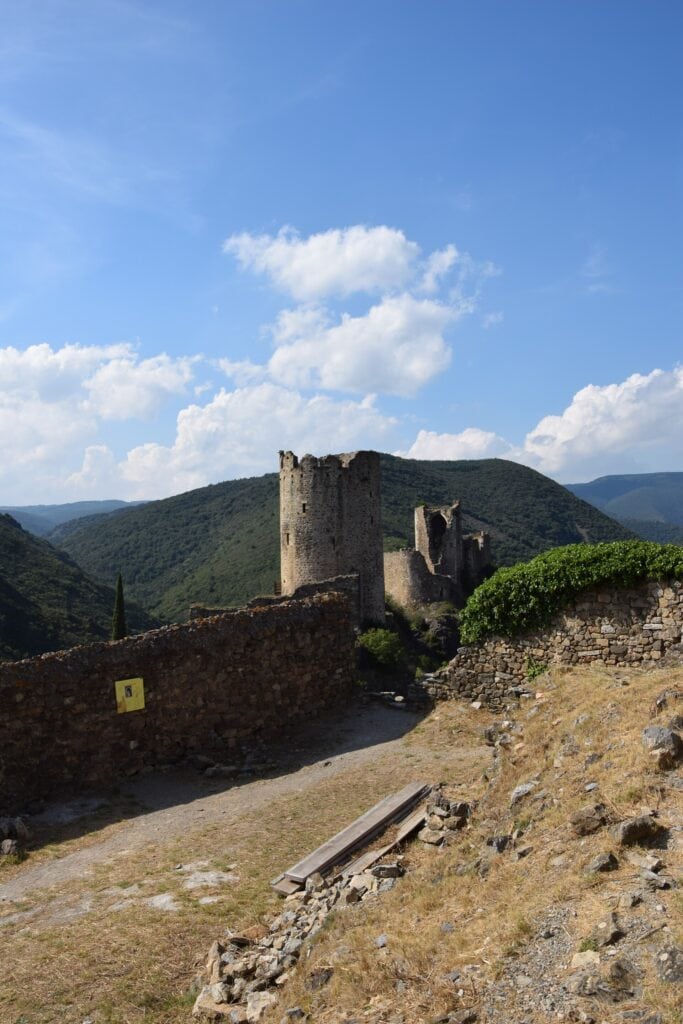 Châteaux de Lastours 4 Towers of Lastours along the ridge