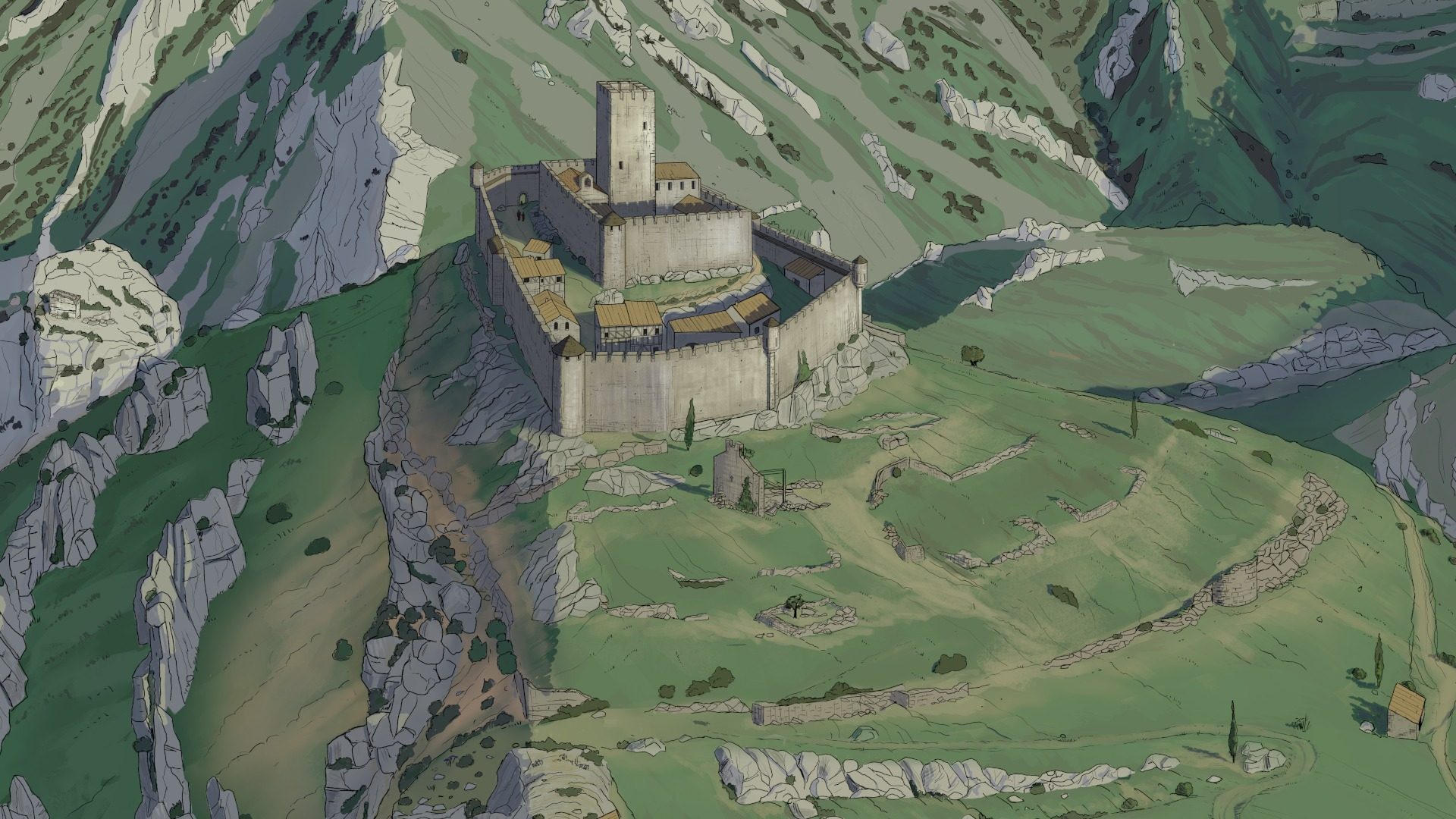 Reconstruction of the royal fortress of Termes at the end of the 13th century Reconstruction of the royal fortress of Termes at the end of the 13th century