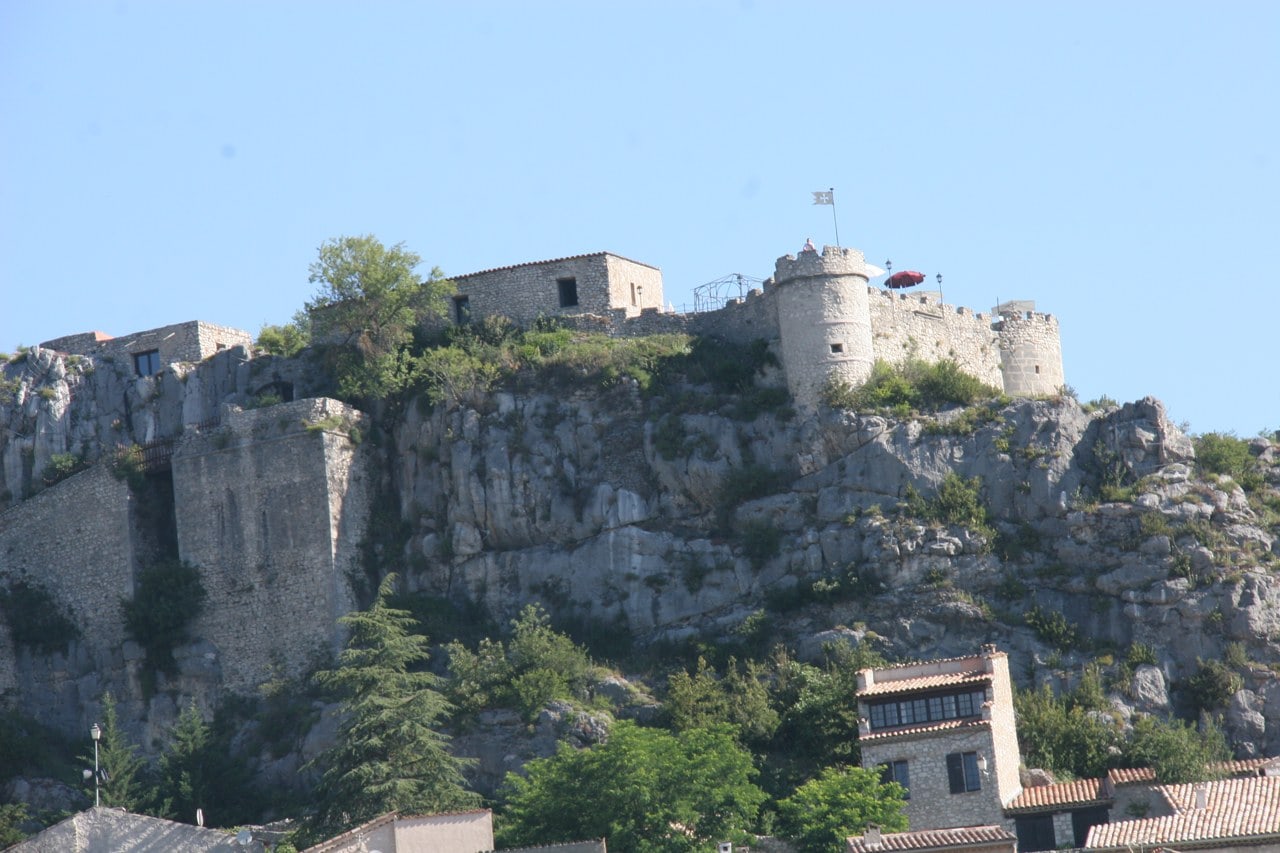 Chateau de Trigance, a reconstructed medieval fortress on a rock above its village in the Var Chateau de Trigance, a reconstructed medieval fortress on a rock above its village in the Var