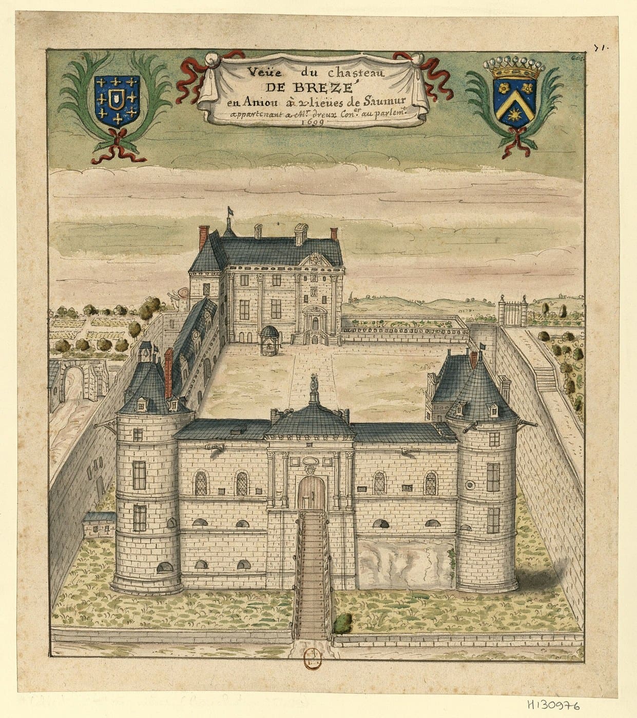 A 1699 drawing of Château de Brézé before its Gothic remaking