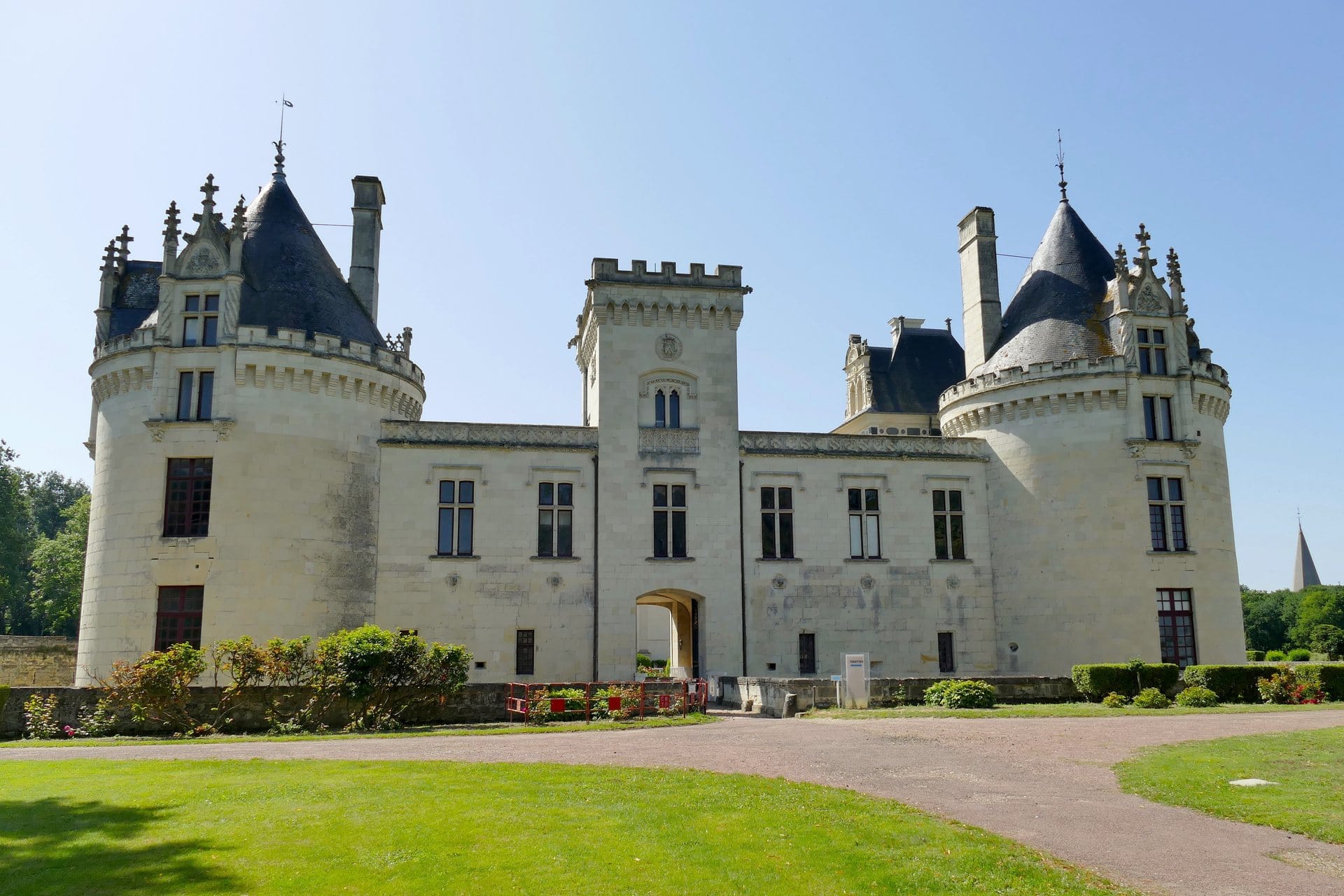 The neo-Gothic entrance front of Château de Brézé