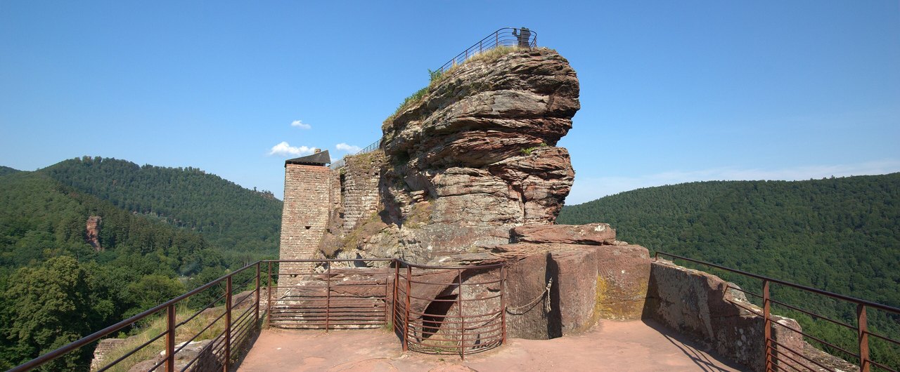 Panorama of Château de Fleckenstein rising like a ship from the forested rock Panorama of Château de Fleckenstein rising like a ship from the forested rock