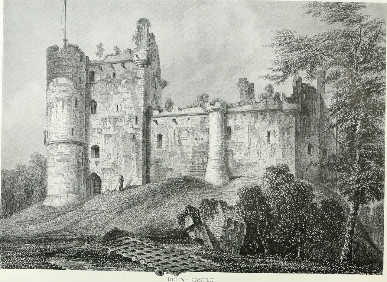 Nineteenth-century engraving of Doune Castle before restoration