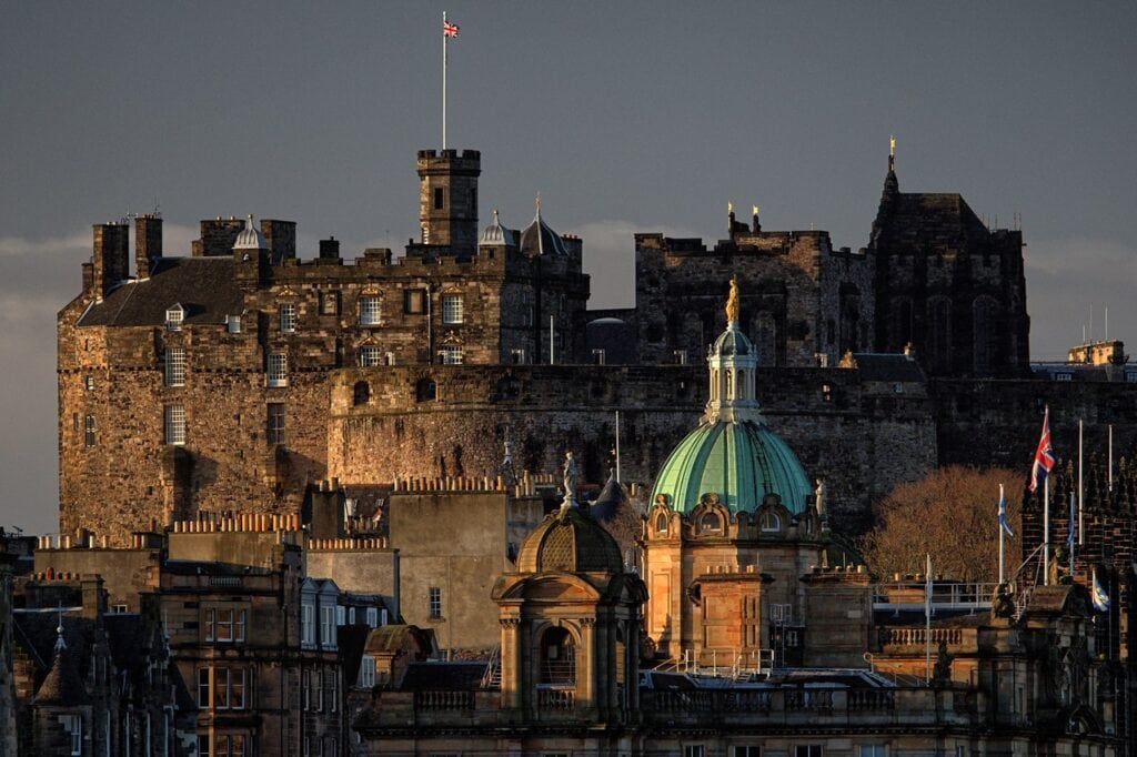 Edinburgh Castle 14 Low evening light rakes across Edinburgh Castle above the rooftops of the Old Town.