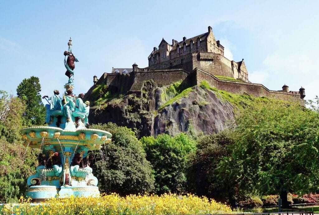 Edinburgh Castle 12 The Ross Fountain in West Princes Street Gardens sits below Edinburgh Castle on its volcanic crag.