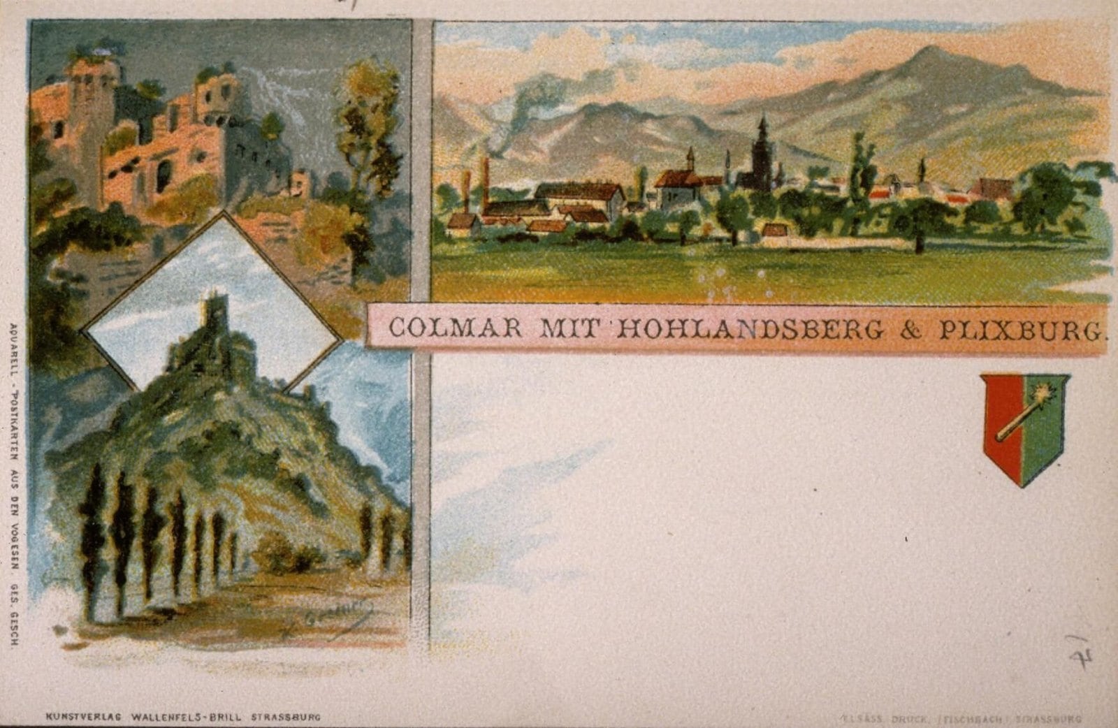Period postcard of Colmar with the Hohlandsbourg and Pflixbourg castles Period postcard of Colmar with the Hohlandsbourg and Pflixbourg castles