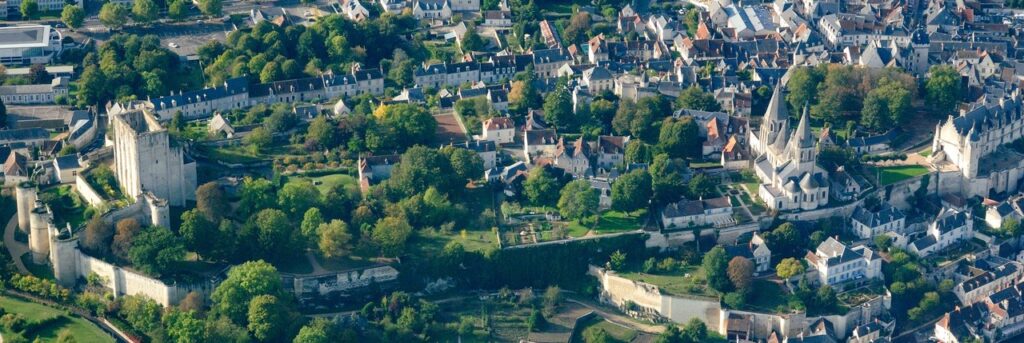Château de Loches 2 Aerial view from the south of the walled Cite Royale de Loches along its spur.