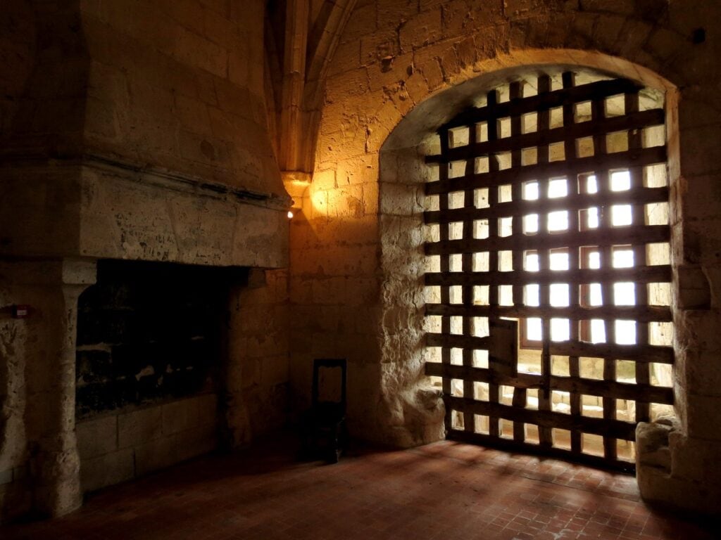 Château de Loches 6 A vaulted chamber at Loches with a timber portcullis.