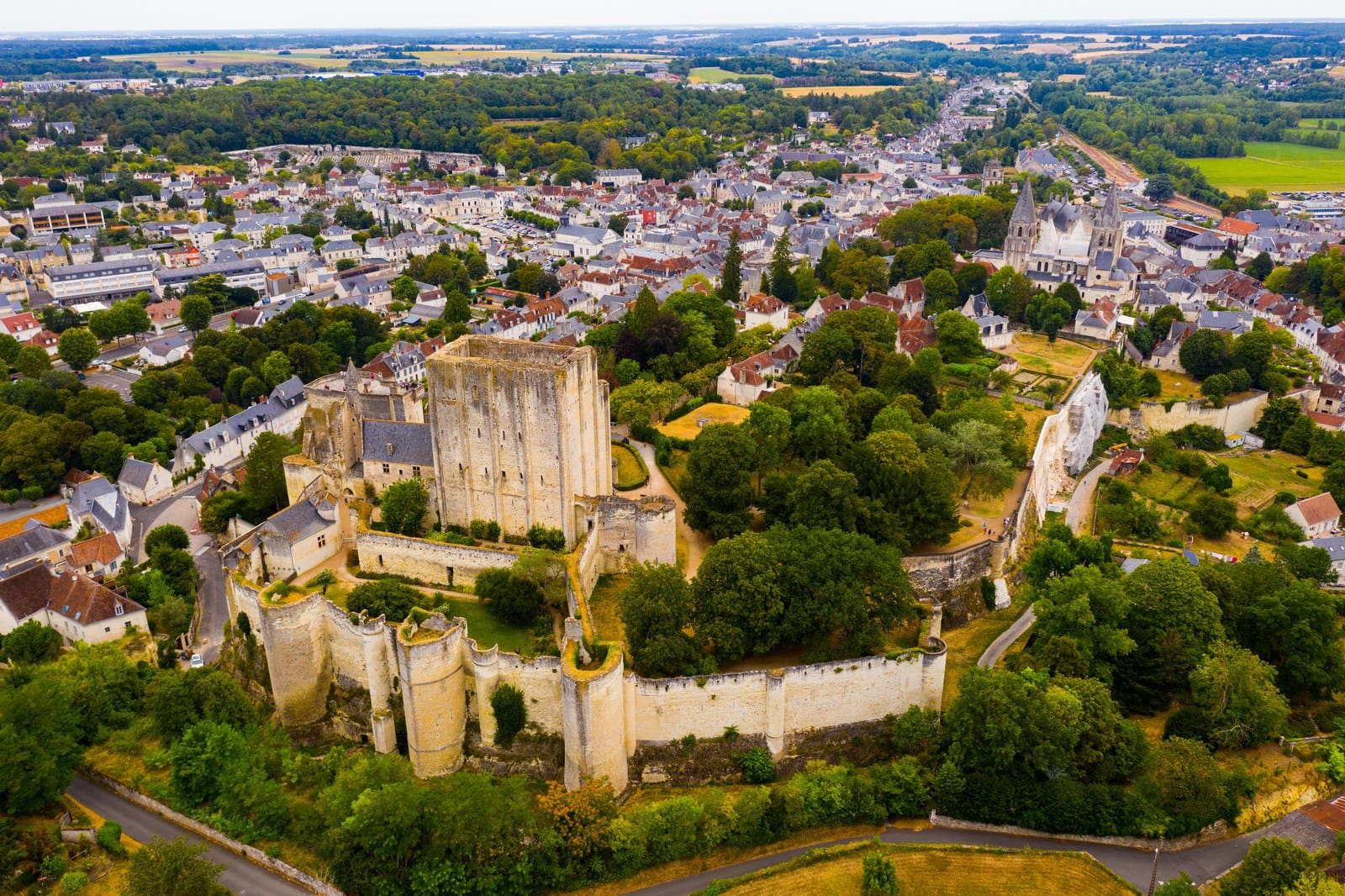 Château de Loches 1 Aerial view of the Cite Royale de Loches on its walled spur above the town.
