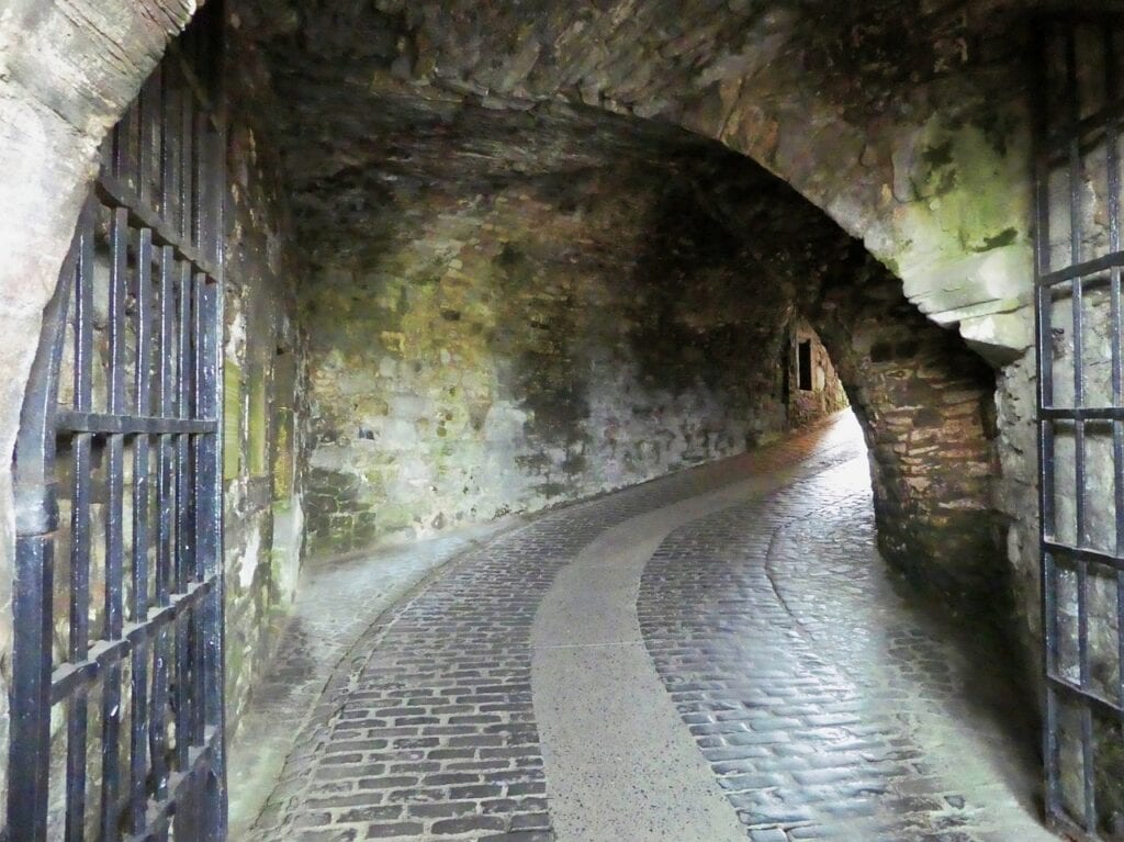 Stirling Castle 12 A cobbled tunnel burrows beneath the Mint on the castle's lower defenses.
