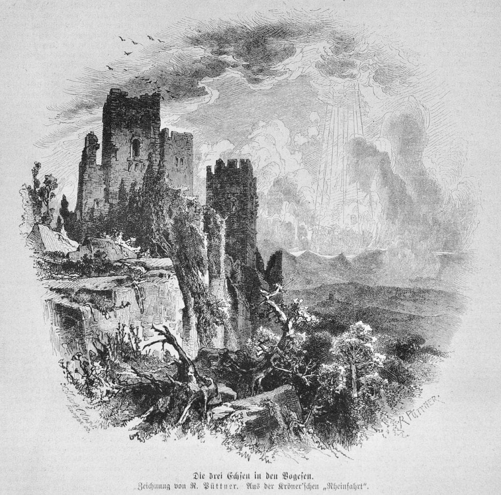 Three Castles of Eguisheim 8 The Drei Exen in an 1875 engraving from Die Gartenlaube