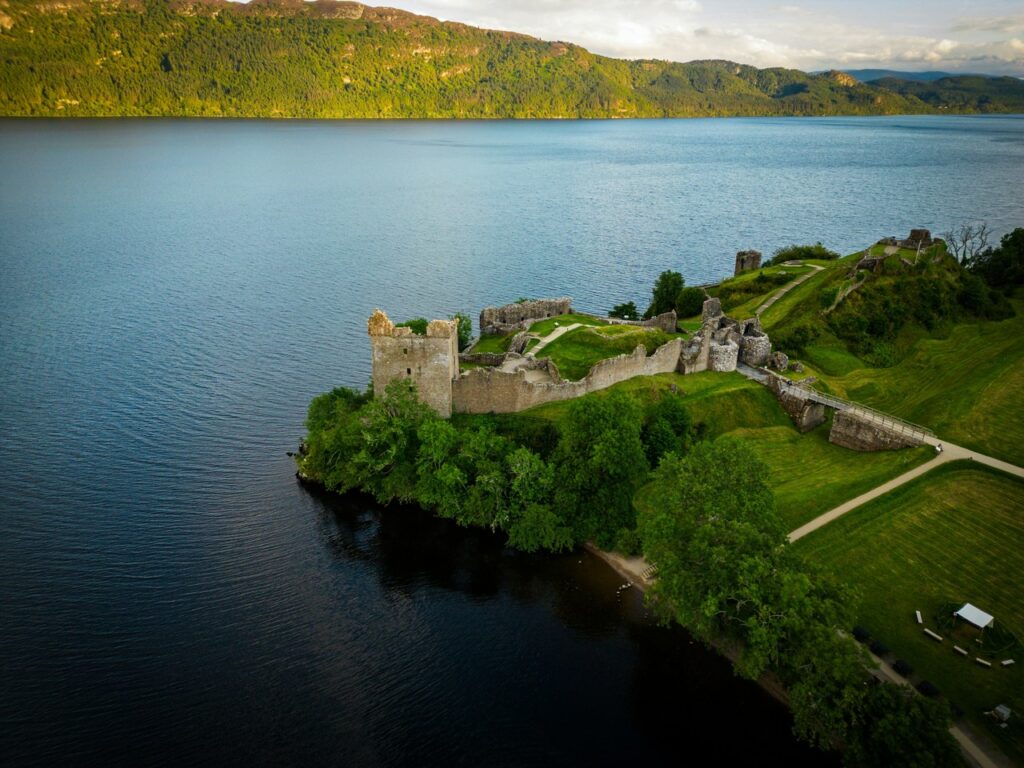 Urquhart Castle 2 Aerial view of Urquhart Castle on its Loch Ness promontory