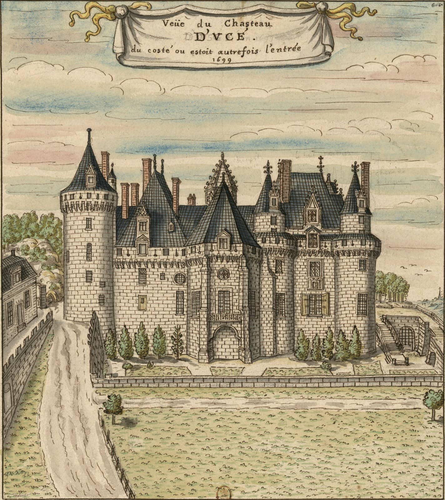 Louis Boudan's 1699 view of Château d'Ussé from the former entrance side Louis Boudan's 1699 view of Château d'Ussé from the former entrance side