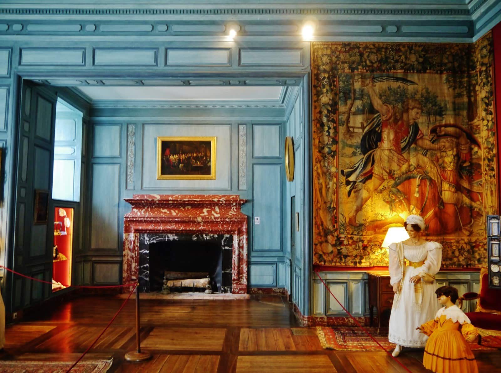 The Salon Vauban at Château d'Ussé, a blue-panelled drawing room The Salon Vauban at Château d'Ussé, a blue-panelled drawing room